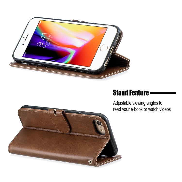 For iPhone 6 & 6s & 7 & 8 Stitching Style 2-Color Cow Texture Horizontal Flip PU Leather Case with Holder & Card Slot & Lanyard