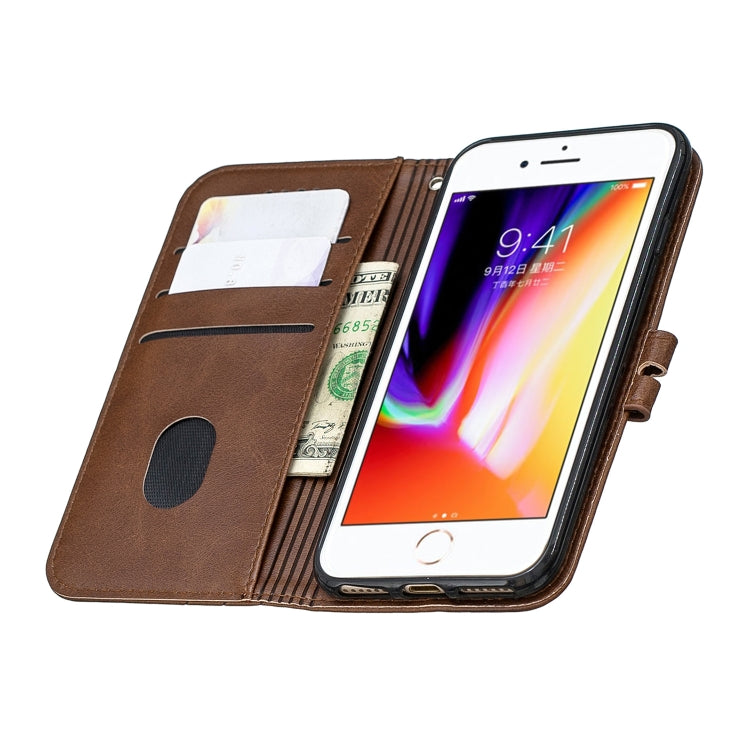 For iPhone 6 & 6s & 7 & 8 Stitching Style 2-Color Cow Texture Horizontal Flip PU Leather Case with Holder & Card Slot & Lanyard