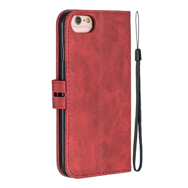 For iPhone 6 & 6s & 7 & 8 Stitching Style 2-Color Cow Texture Horizontal Flip PU Leather Case with Holder & Card Slot & Lanyard