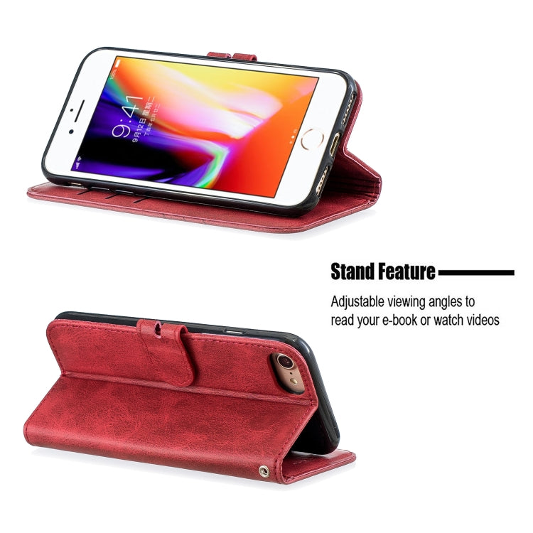 For iPhone 6 & 6s & 7 & 8 Stitching Style 2-Color Cow Texture Horizontal Flip PU Leather Case with Holder & Card Slot & Lanyard