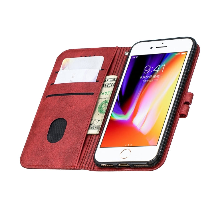 For iPhone 6 & 6s & 7 & 8 Stitching Style 2-Color Cow Texture Horizontal Flip PU Leather Case with Holder & Card Slot & Lanyard