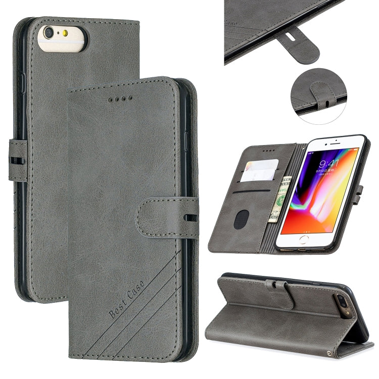 For iPhone 6 Plus & 6s Plus Stitching Style 2-Color Cow Texture Horizontal Flip PU Leather Case with Holder & Card Slot & Lanyard