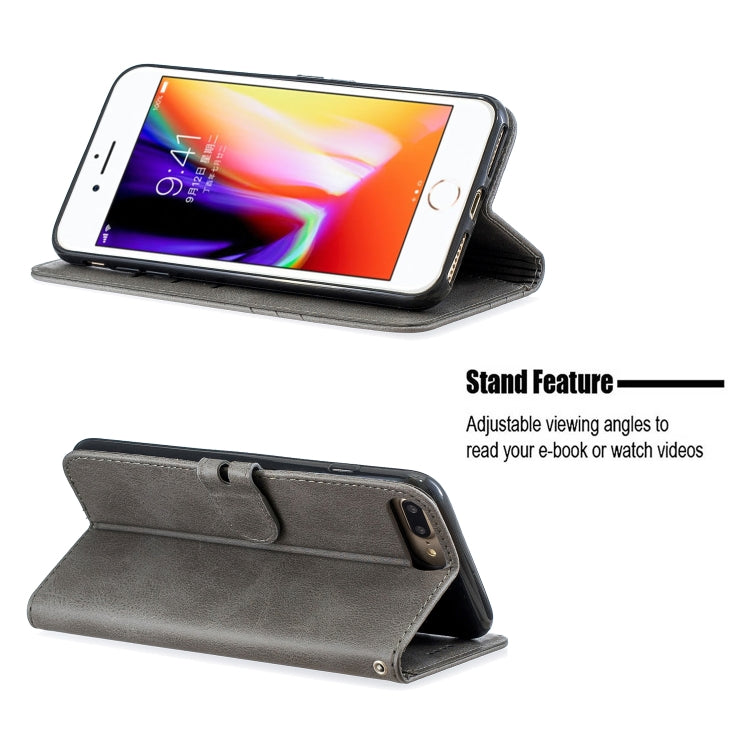 For iPhone 6 Plus & 6s Plus Stitching Style 2-Color Cow Texture Horizontal Flip PU Leather Case with Holder & Card Slot & Lanyard