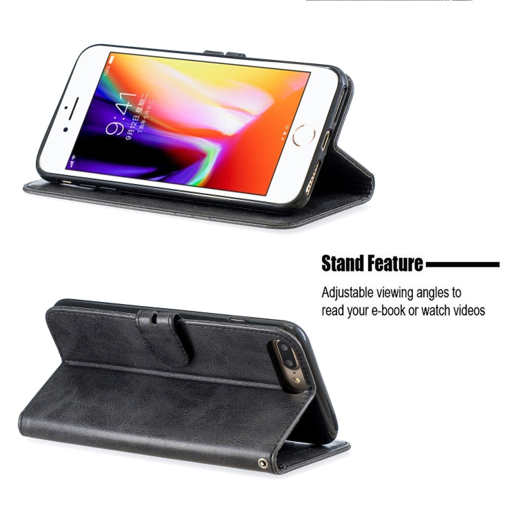 For iPhone 6 Plus & 6s Plus Stitching Style 2-Color Cow Texture Horizontal Flip PU Leather Case with Holder & Card Slot & Lanyard