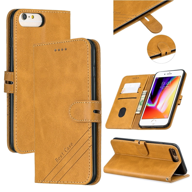 For iPhone 6 Plus & 6s Plus Stitching Style 2-Color Cow Texture Horizontal Flip PU Leather Case with Holder & Card Slot & Lanyard