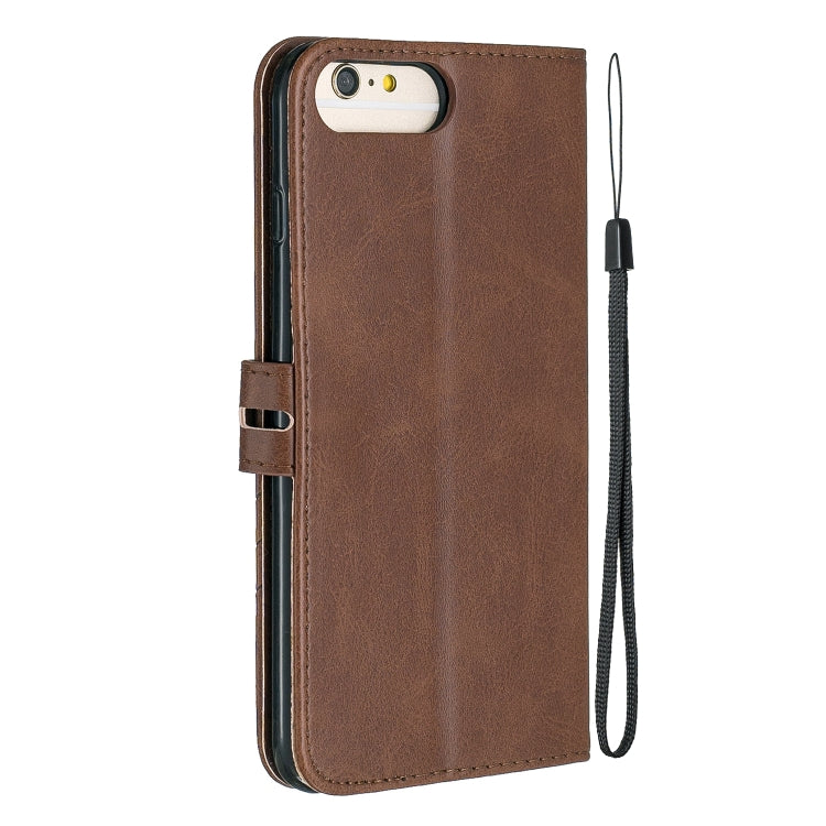 For iPhone 6 Plus & 6s Plus Stitching Style 2-Color Cow Texture Horizontal Flip PU Leather Case with Holder & Card Slot & Lanyard
