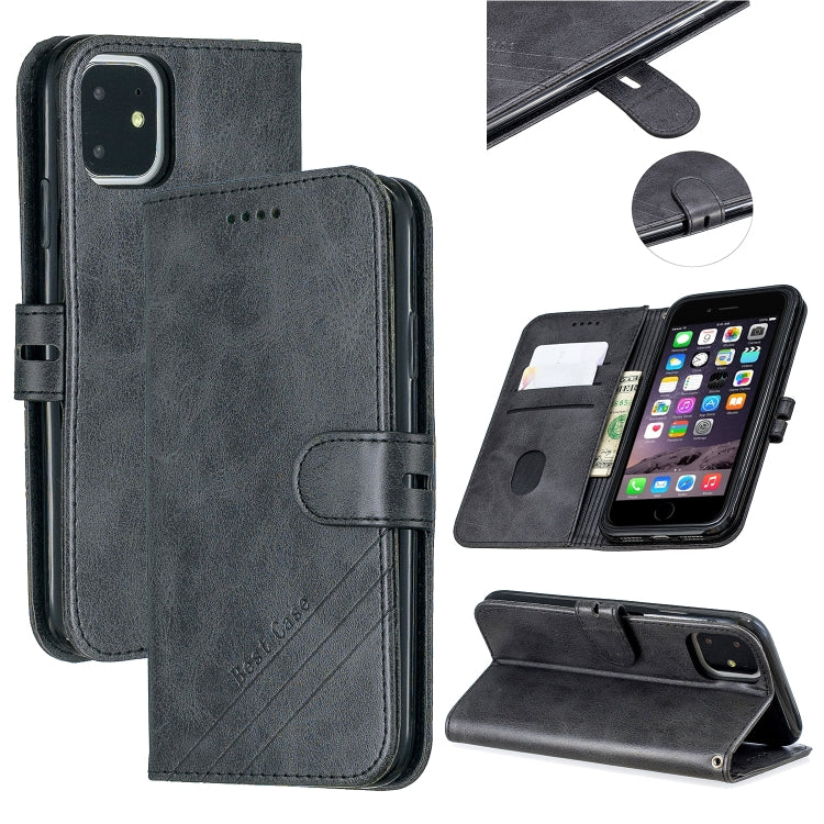 For iPhone 11 Stitching Style 2-Color Cow Texture Horizontal Flip PU Leather Case with Holder & Card Slot & Lanyard