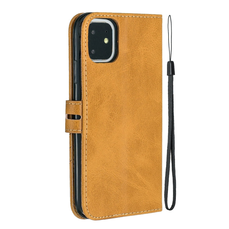 For iPhone 11 Stitching Style 2-Color Cow Texture Horizontal Flip PU Leather Case with Holder & Card Slot & Lanyard