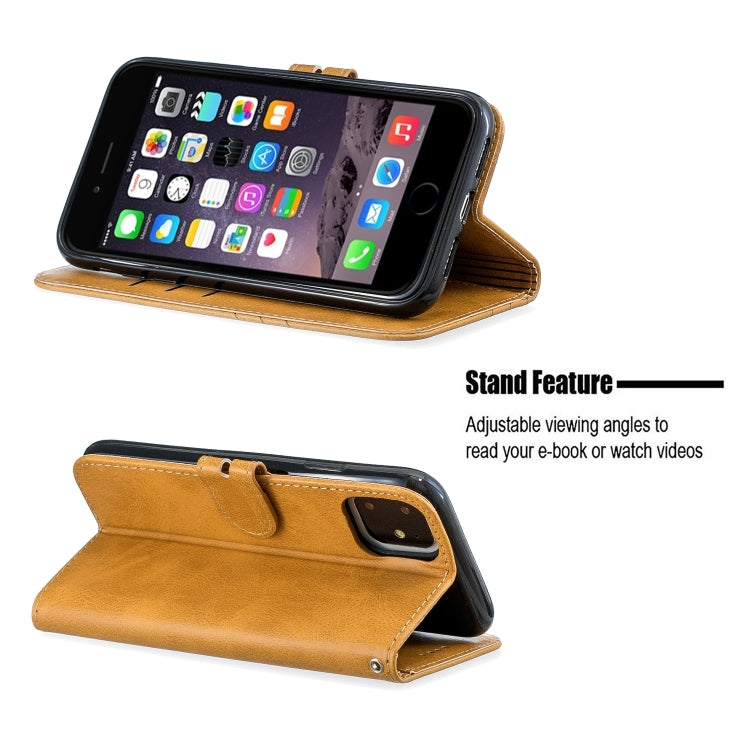 For iPhone 11 Stitching Style 2-Color Cow Texture Horizontal Flip PU Leather Case with Holder & Card Slot & Lanyard