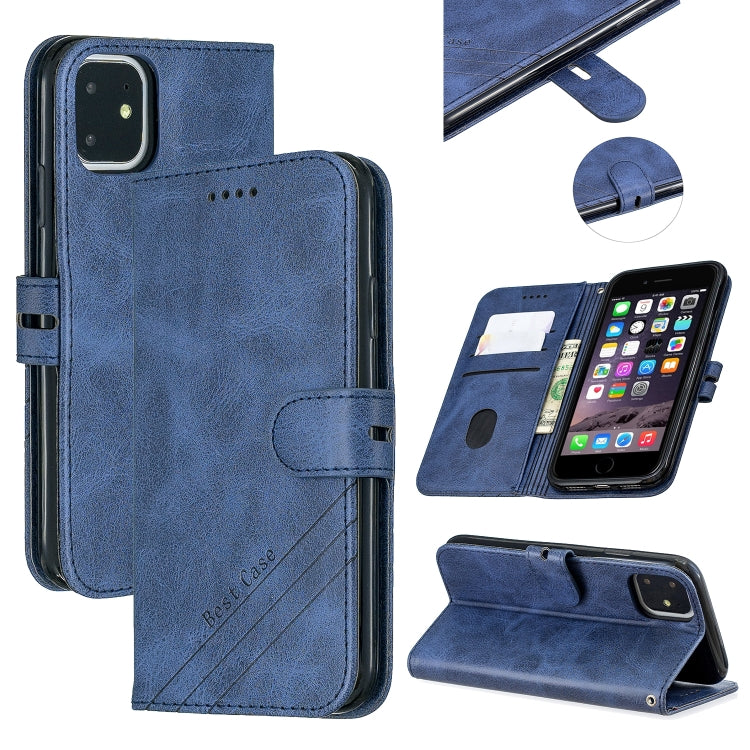 For iPhone 11 Stitching Style 2-Color Cow Texture Horizontal Flip PU Leather Case with Holder & Card Slot & Lanyard