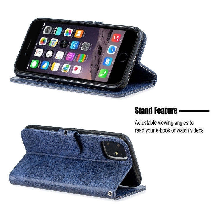 For iPhone 11 Stitching Style 2-Color Cow Texture Horizontal Flip PU Leather Case with Holder & Card Slot & Lanyard