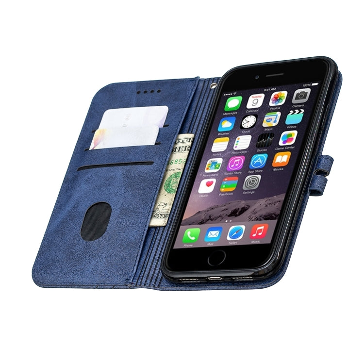 For iPhone 11 Stitching Style 2-Color Cow Texture Horizontal Flip PU Leather Case with Holder & Card Slot & Lanyard