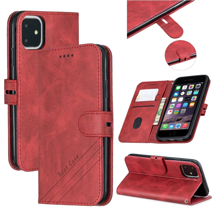 For iPhone 11 Stitching Style 2-Color Cow Texture Horizontal Flip PU Leather Case with Holder & Card Slot & Lanyard