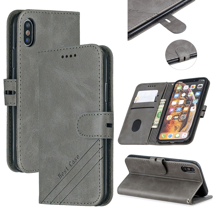 For iPhone X & XS Stitching Style 2-Color Cow Texture Horizontal Flip PU Leather Case with Holder & Card Slot & Lanyard