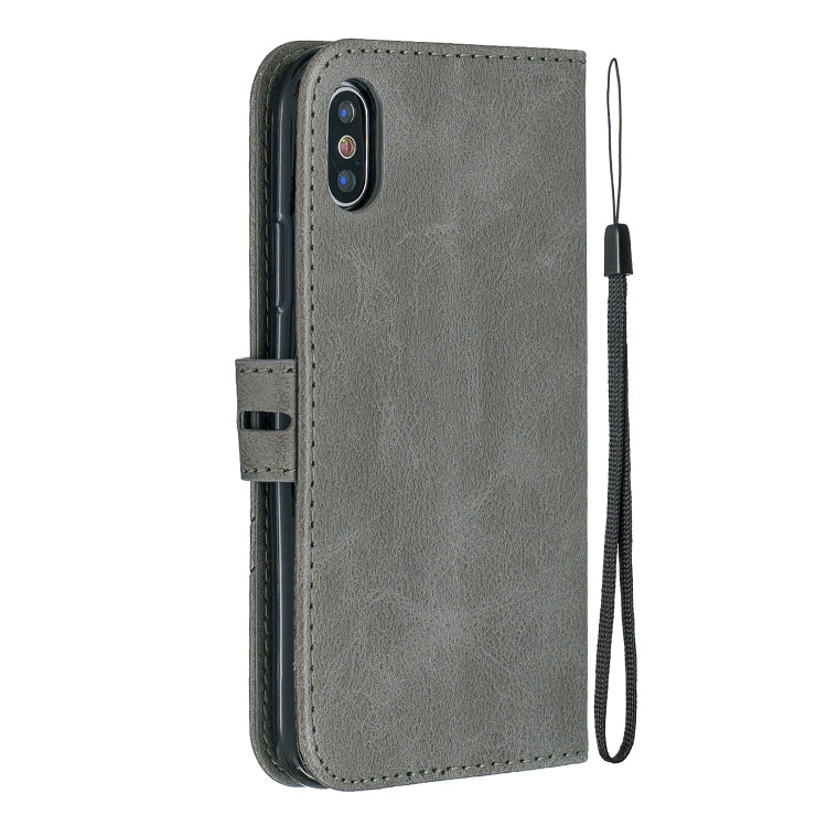 For iPhone X & XS Stitching Style 2-Color Cow Texture Horizontal Flip PU Leather Case with Holder & Card Slot & Lanyard