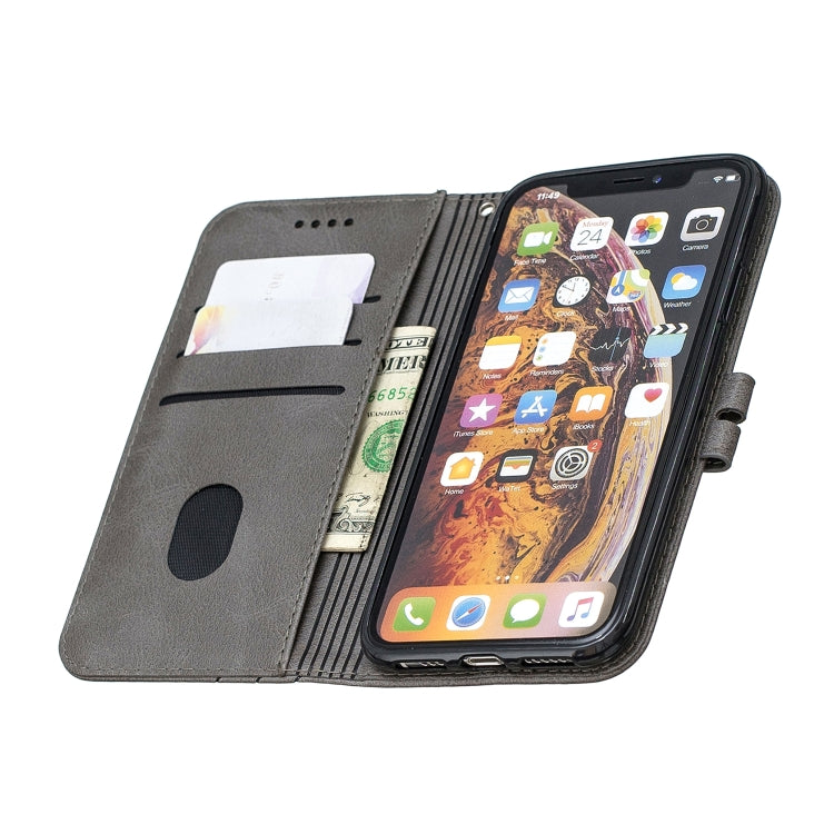 For iPhone X & XS Stitching Style 2-Color Cow Texture Horizontal Flip PU Leather Case with Holder & Card Slot & Lanyard