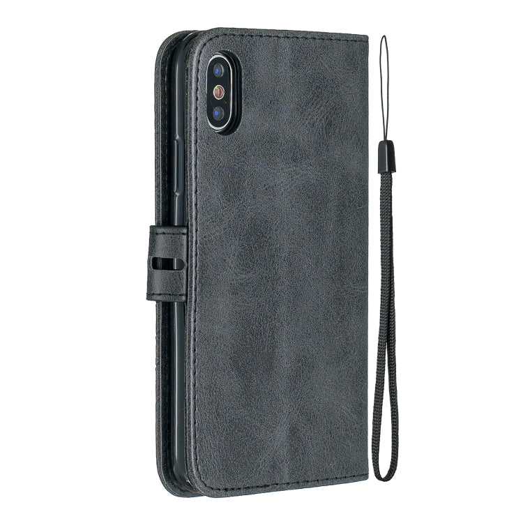 For iPhone X & XS Stitching Style 2-Color Cow Texture Horizontal Flip PU Leather Case with Holder & Card Slot & Lanyard