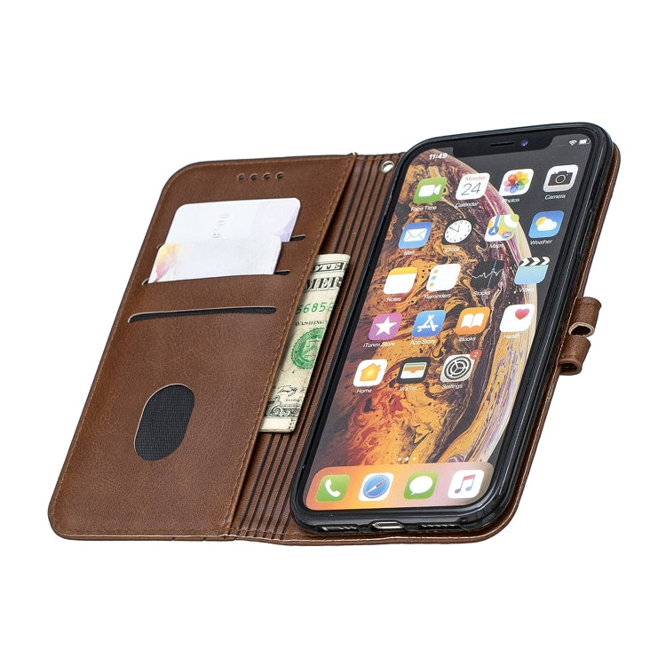 For iPhone X & XS Stitching Style 2-Color Cow Texture Horizontal Flip PU Leather Case with Holder & Card Slot & Lanyard
