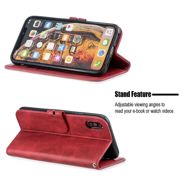 For iPhone X & XS Stitching Style 2-Color Cow Texture Horizontal Flip PU Leather Case with Holder & Card Slot & Lanyard