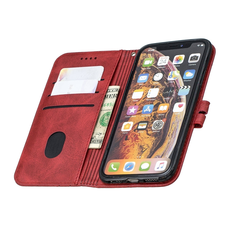 For iPhone X & XS Stitching Style 2-Color Cow Texture Horizontal Flip PU Leather Case with Holder & Card Slot & Lanyard