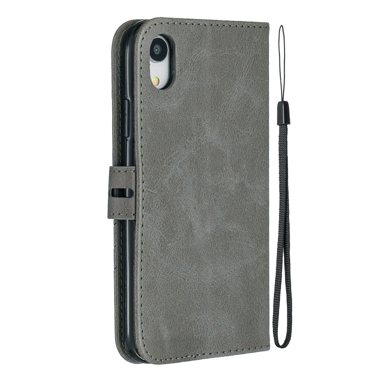 For iPhone XR Stitching Style 2-Color Cow Texture Horizontal Flip PU Leather Case with Holder & Card Slot & Lanyard
