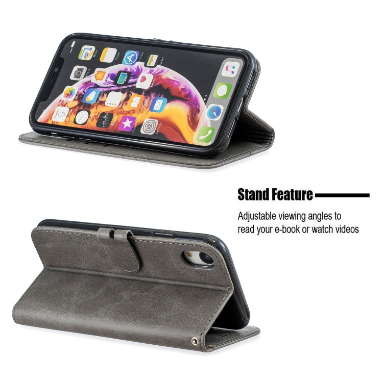 For iPhone XR Stitching Style 2-Color Cow Texture Horizontal Flip PU Leather Case with Holder & Card Slot & Lanyard