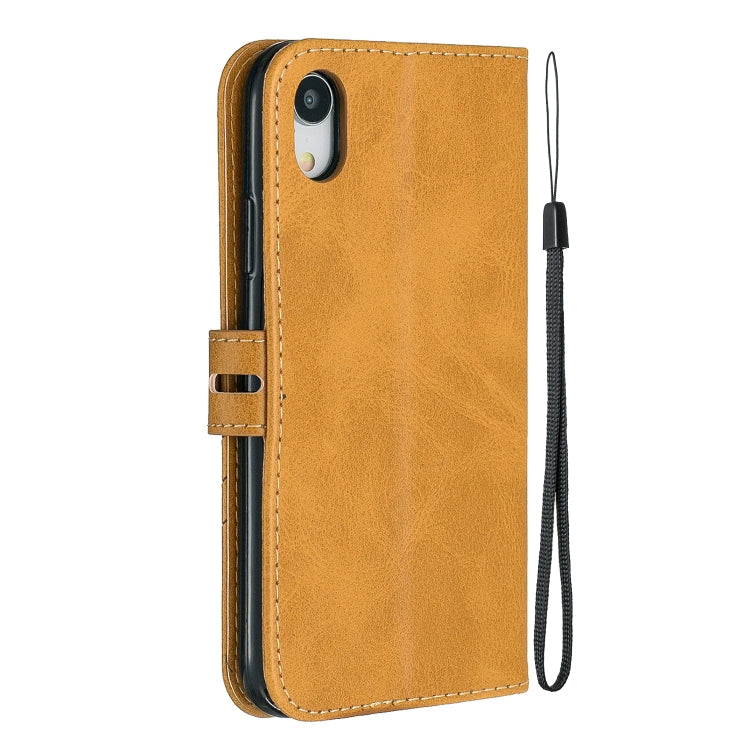 For iPhone XR Stitching Style 2-Color Cow Texture Horizontal Flip PU Leather Case with Holder & Card Slot & Lanyard