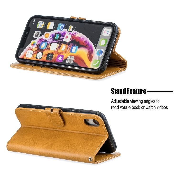 For iPhone XR Stitching Style 2-Color Cow Texture Horizontal Flip PU Leather Case with Holder & Card Slot & Lanyard