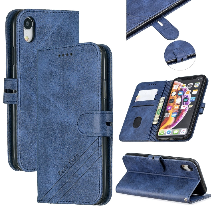 For iPhone XR Stitching Style 2-Color Cow Texture Horizontal Flip PU Leather Case with Holder & Card Slot & Lanyard