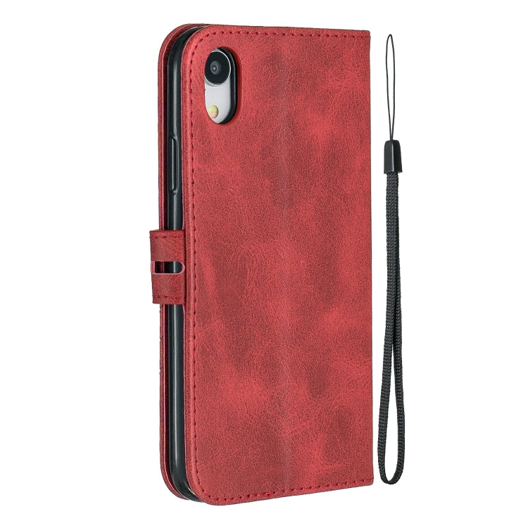 For iPhone XR Stitching Style 2-Color Cow Texture Horizontal Flip PU Leather Case with Holder & Card Slot & Lanyard