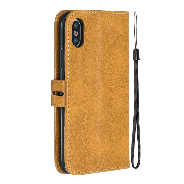 For iPhone XS Max Stitching Style 2-Color Cow Texture Horizontal Flip PU Leather Case with Holder & Card Slot & Lanyard