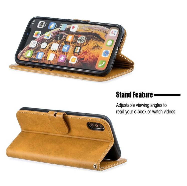 For iPhone XS Max Stitching Style 2-Color Cow Texture Horizontal Flip PU Leather Case with Holder & Card Slot & Lanyard