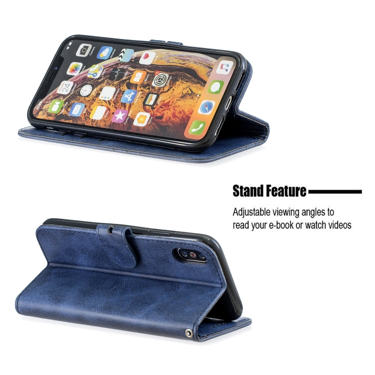 For iPhone XS Max Stitching Style 2-Color Cow Texture Horizontal Flip PU Leather Case with Holder & Card Slot & Lanyard