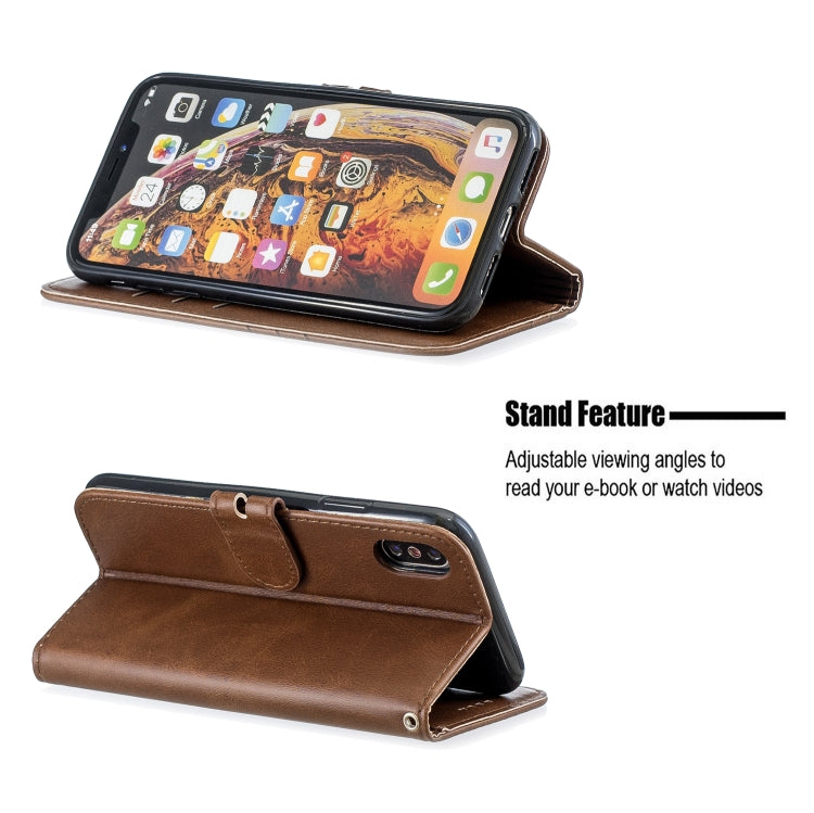 For iPhone XS Max Stitching Style 2-Color Cow Texture Horizontal Flip PU Leather Case with Holder & Card Slot & Lanyard