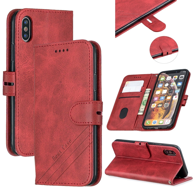 For iPhone XS Max Stitching Style 2-Color Cow Texture Horizontal Flip PU Leather Case with Holder & Card Slot & Lanyard