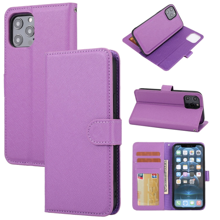 For iPhone 12 Pro Max Cross Texture Detachable Leather Phone Case
