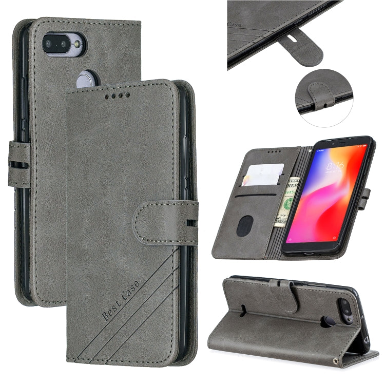 For Xiaomi Redmi 6 & 6A Stitching Style 2-Color Cow Texture Horizontal Flip PU Leather Case with Holder & Card Slot & Lanyard