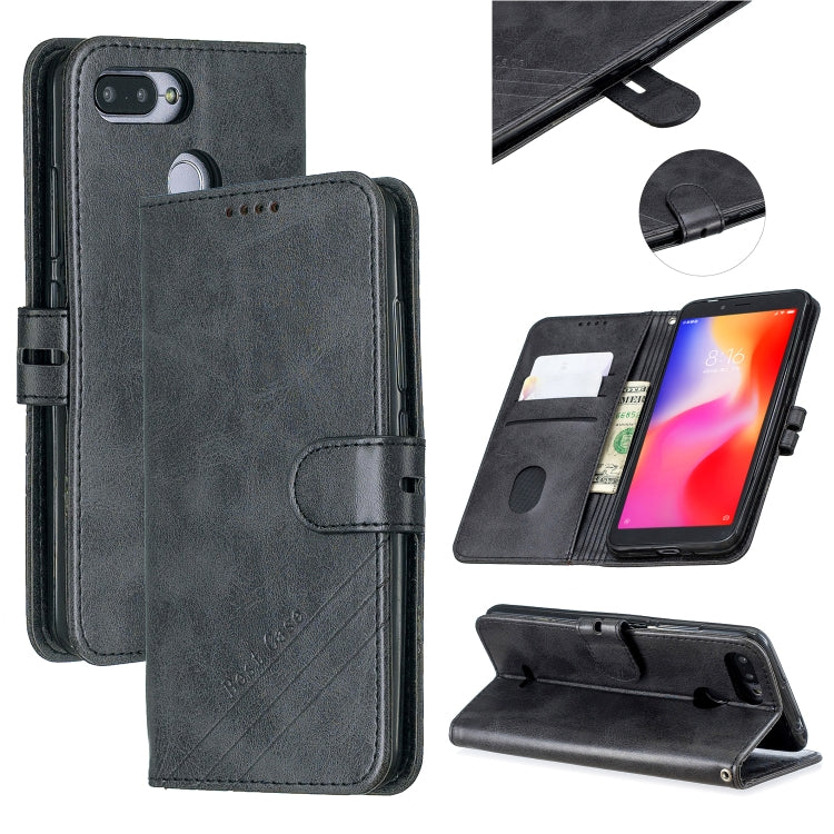 For Xiaomi Redmi 6 & 6A Stitching Style 2-Color Cow Texture Horizontal Flip PU Leather Case with Holder & Card Slot & Lanyard