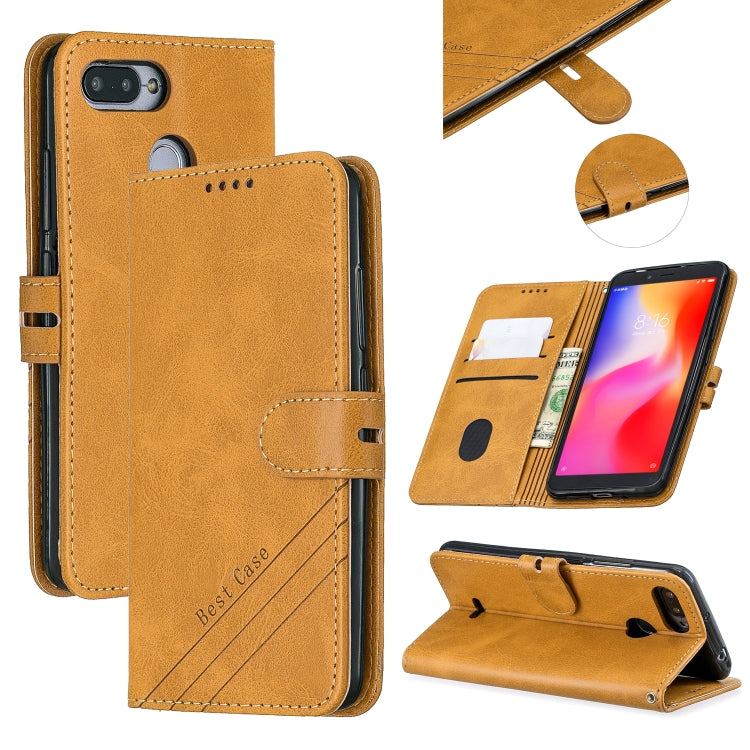 For Xiaomi Redmi 6 & 6A Stitching Style 2-Color Cow Texture Horizontal Flip PU Leather Case with Holder & Card Slot & Lanyard