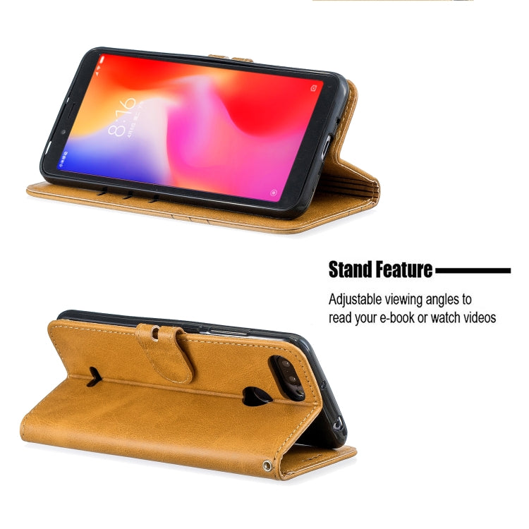 For Xiaomi Redmi 6 & 6A Stitching Style 2-Color Cow Texture Horizontal Flip PU Leather Case with Holder & Card Slot & Lanyard