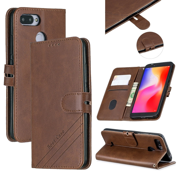 For Xiaomi Redmi 6 & 6A Stitching Style 2-Color Cow Texture Horizontal Flip PU Leather Case with Holder & Card Slot & Lanyard