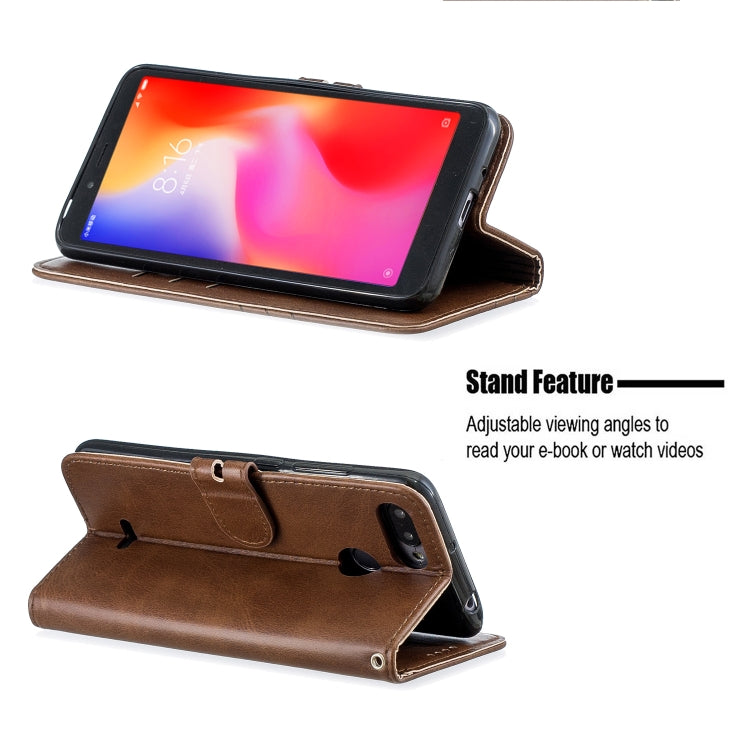 For Xiaomi Redmi 6 & 6A Stitching Style 2-Color Cow Texture Horizontal Flip PU Leather Case with Holder & Card Slot & Lanyard