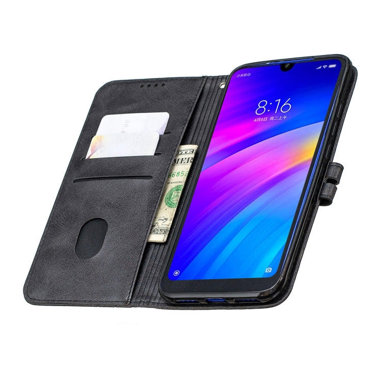For Xiaomi Redmi 7 Stitching Style 2-Color Cow Texture Horizontal Flip PU Leather Case with Holder & Card Slot & Lanyard