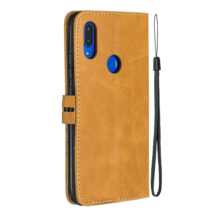 For Xiaomi Redmi 7 Stitching Style 2-Color Cow Texture Horizontal Flip PU Leather Case with Holder & Card Slot & Lanyard