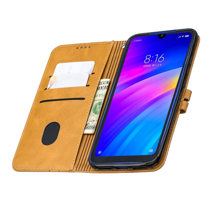 For Xiaomi Redmi 7 Stitching Style 2-Color Cow Texture Horizontal Flip PU Leather Case with Holder & Card Slot & Lanyard