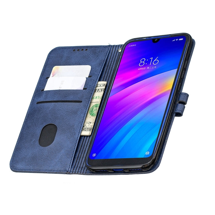 For Xiaomi Redmi 7 Stitching Style 2-Color Cow Texture Horizontal Flip PU Leather Case with Holder & Card Slot & Lanyard