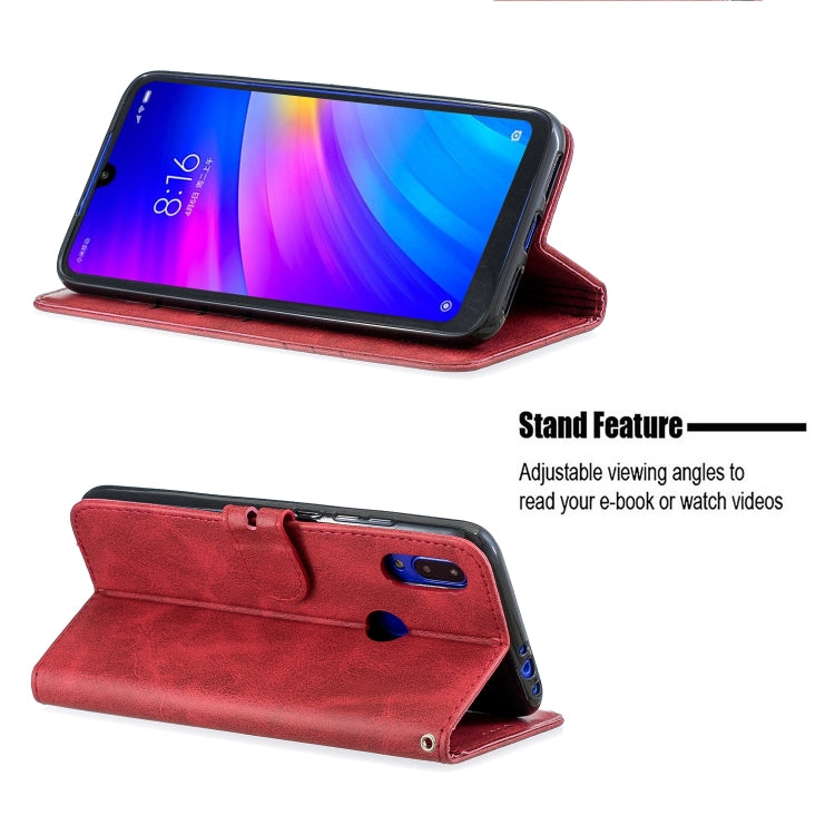 For Xiaomi Redmi 7 Stitching Style 2-Color Cow Texture Horizontal Flip PU Leather Case with Holder & Card Slot & Lanyard