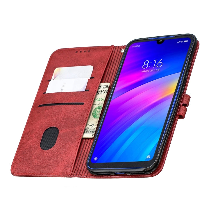 For Xiaomi Redmi 7 Stitching Style 2-Color Cow Texture Horizontal Flip PU Leather Case with Holder & Card Slot & Lanyard