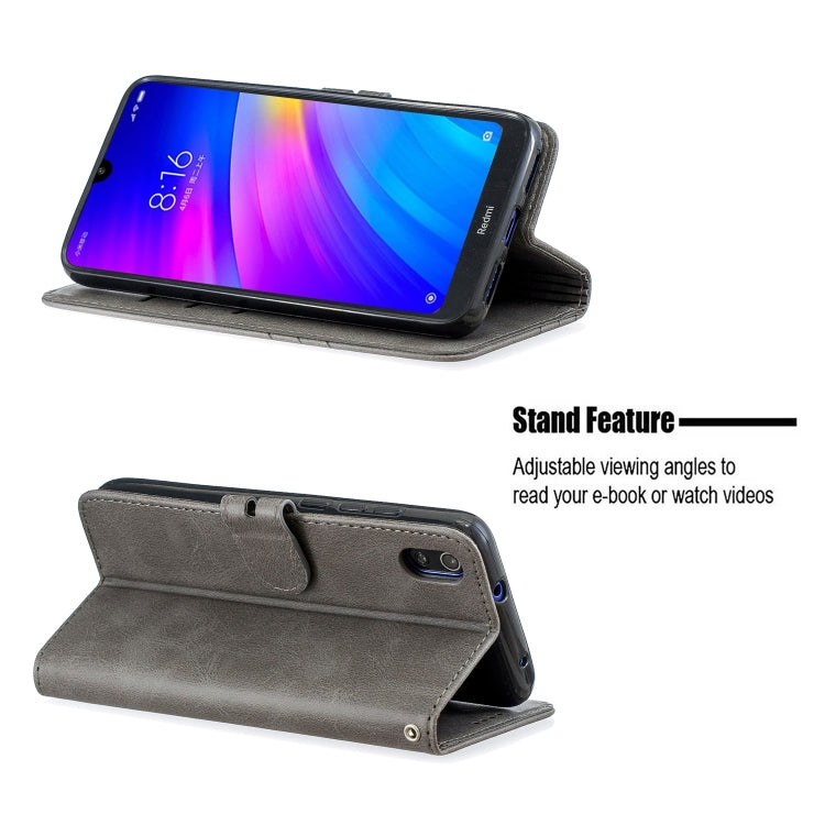 For Xiaomi Redmi 7A Stitching Style 2-Color Cow Texture Horizontal Flip PU Leather Case with Holder & Card Slot & Lanyard