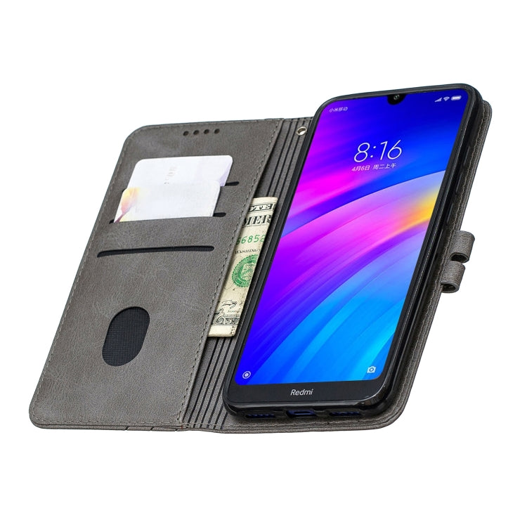 For Xiaomi Redmi 7A Stitching Style 2-Color Cow Texture Horizontal Flip PU Leather Case with Holder & Card Slot & Lanyard